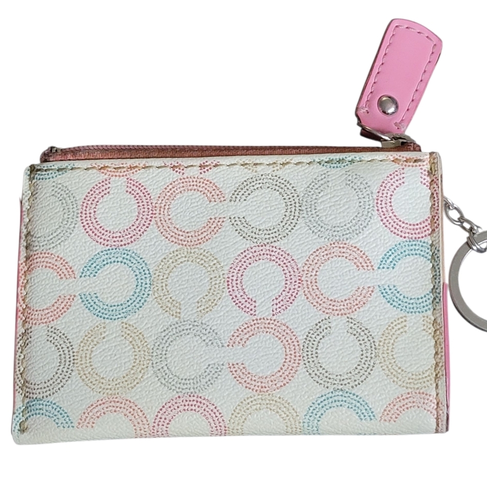 Coach Waverly Optic Art Coin Purse  multi-color signature C W/ Pink Leather Trim - Picture 10 of 15